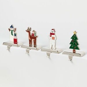 4pk Metal Holiday Character Christmas Stocking Holder Snowman/Tree/Deer/Bear